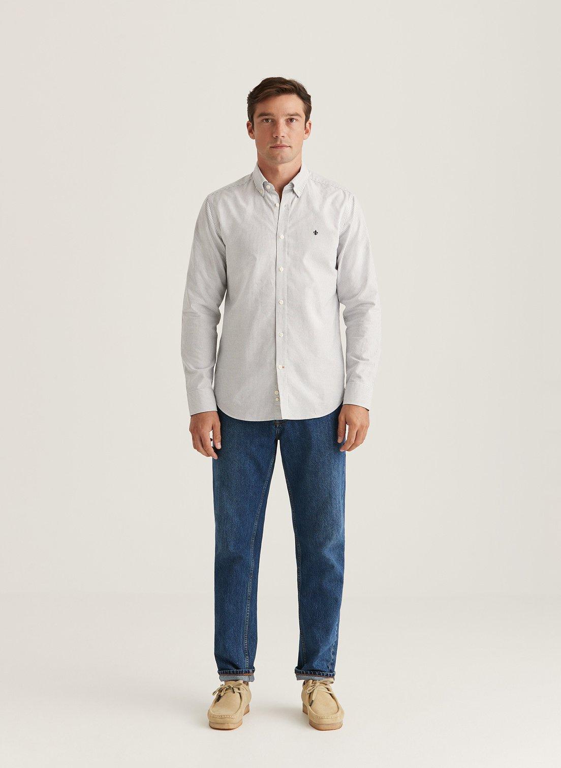 Morris Douglas Linen Stripe Shirt Blue