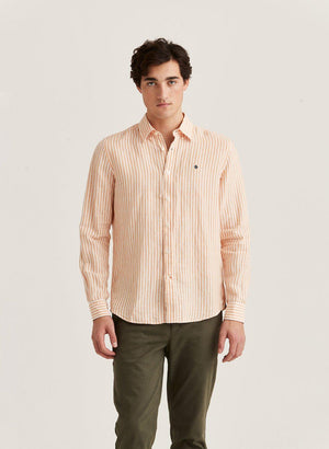 Morris Douglas Linen Stripe Shirt Orange